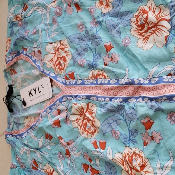 KYL Summer Boho Beach  Short Sleeve Flowy Ruffle Boho Floral Dress Size M - Picture 7 of 12